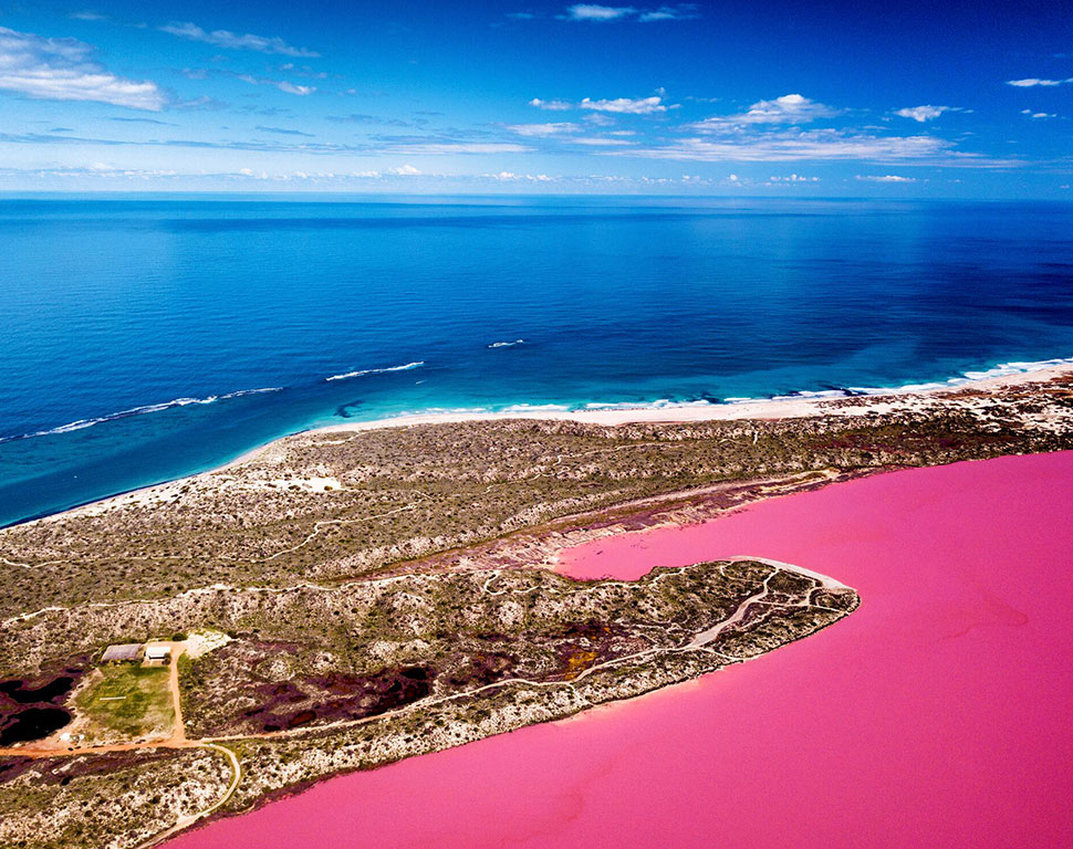 Aerial view of Hutt Lagoon, near Port Gregory